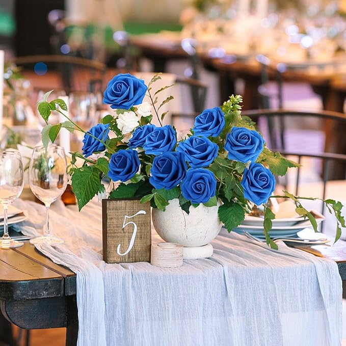 JOYLEX Artificial Flowers Realistic Roses, 50pcs Real Looking Fake Roses with Stem for DIY Wedding Bouquets Centerpieces Bridal Shower Party Home Romantic Decorations (Regular 3" - 50pcs, Blue)