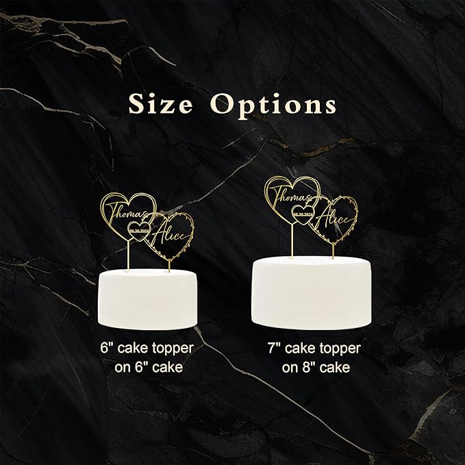 Personalized Hearts Wedding Cake Topper in Acrylic Custom Bride Groom Names and Wedding Date Cake Decoration