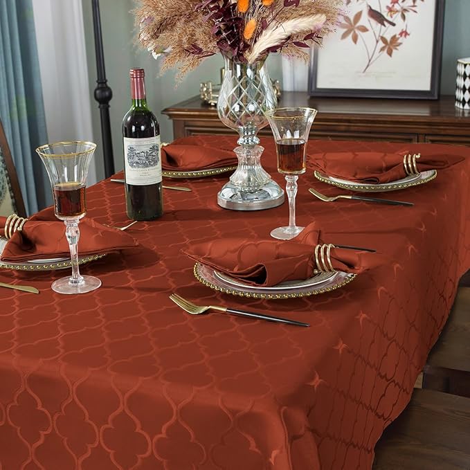 SASTYBALE Fall Jacquard Napkins 20x20 Inch - Flower Pattern Rust Red Polyester, Spill Proof Wrinkle Resistant, Tabletop Decor for Thanksgiving Turkey Dinner, Fall Kitchen Dining & Holiday Parties