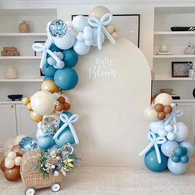 Boho Brown and Blue Balloon Garland Arch Kit, 156Pcs Light Ocean Blue Caramel Brown White Sand Nude Balloons for Birthday Gender Reveal Baby Bridal Shower Wedding Party