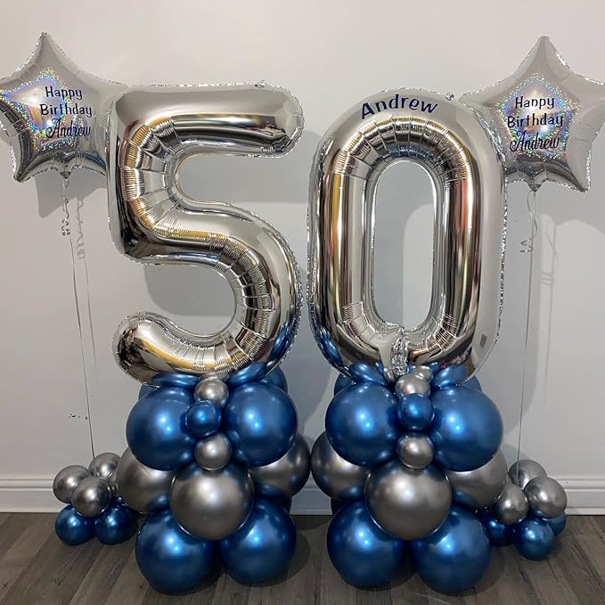 40 Inch Silver 50 Number Balloons Giant Jumbo Huge 50 Foil Mylar Helium Number Digital Balloons Silver Birthday Mylar Digital Balloons 50th Birthday Parth 50th Anniversary Events Party Decorations