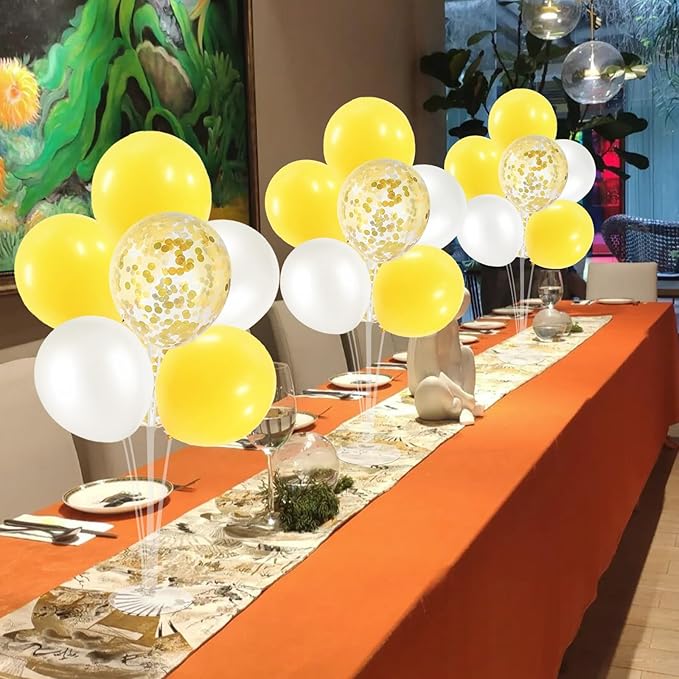 6 Set Balloon Stand with Yellow and White Balloons Centerpiece Table Decorations Bee Daisy Sunflower Pary Birthday Bridal Shower Wedding New Years Decorations 2025