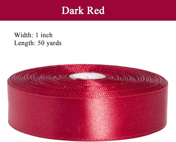 1 Inch Dark Red Solid Satin Ribbon, 50 Yards Craft Fabric Ribbon for Gift Wrapping Floral Bouquets Wedding Party Decoration