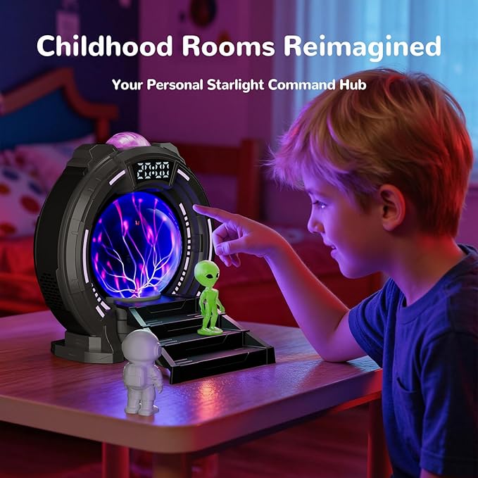 Galactic Portal Galaxy Projector Lamp with Plasma Ball – Aurora Projector Night Light with Bluetooth Speaker, Astronaut & Alien Room Decor for Kids & Teens