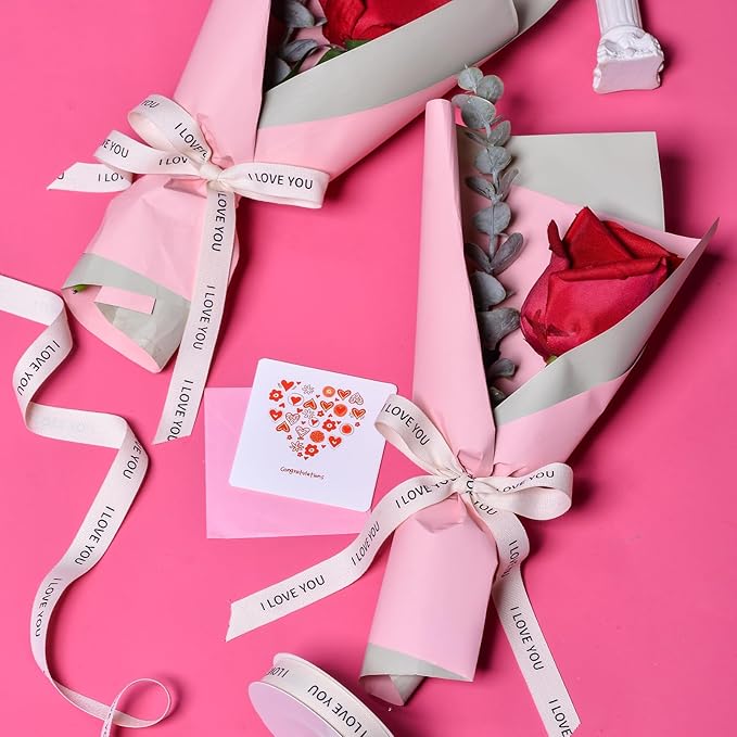 Ribest I Love You Cotton Ribbon for Gift Wrapping Crafts Flower Bouquet Party Decoration 5/8 Inch x 10 Yard