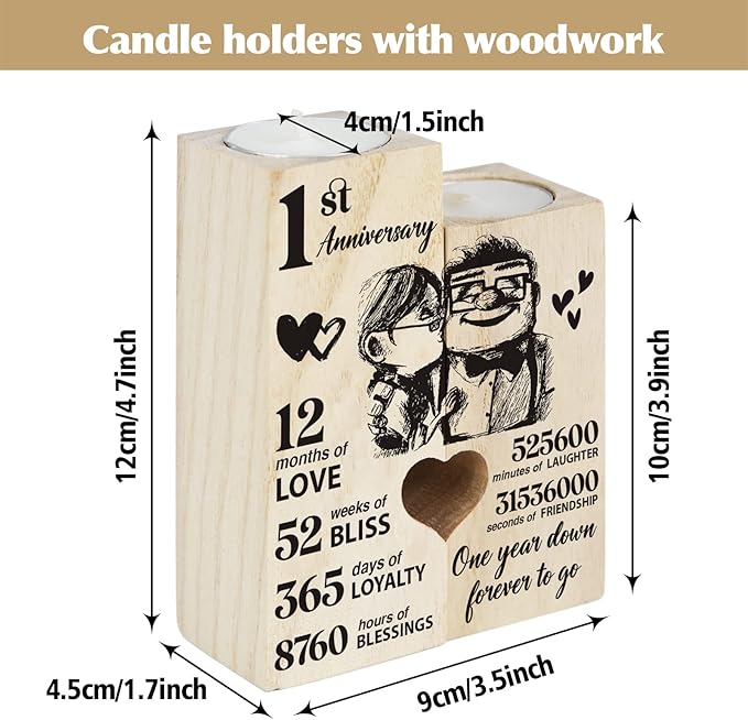 1st Anniversary Wedding Gifts for Wife Girlfriend, Couples Gift Candlestick,1st 1 Year Wedding Anniversary Romantic Gifts for Wife Husband, Presents for Girlfriend Boyfriend,One Year for Her Him