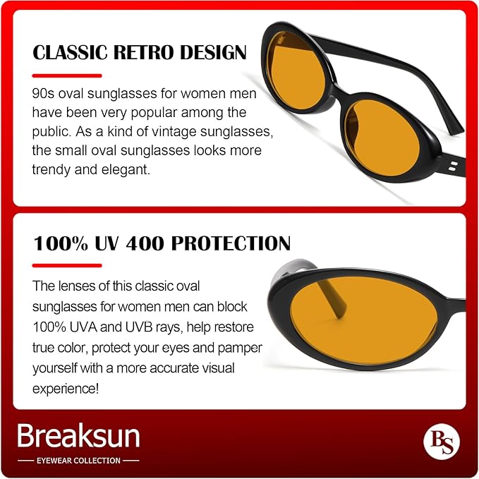 Retro Oval Sunglasses for Women Men Fashion Small Oval Sunglasses 90s Vintage Shades