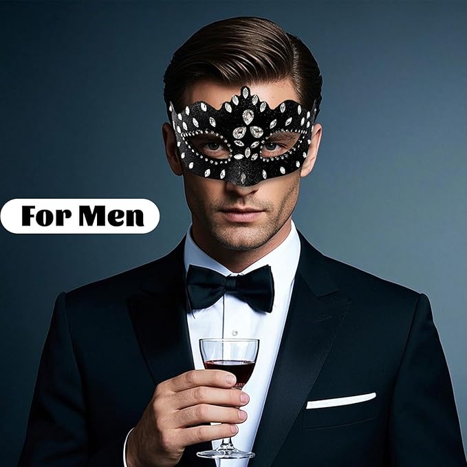 Masquerade Mask with Diamond Inlaid, Venetian Ball Crown Face Masks, Powder Coated Frosted Mask for Party Props
