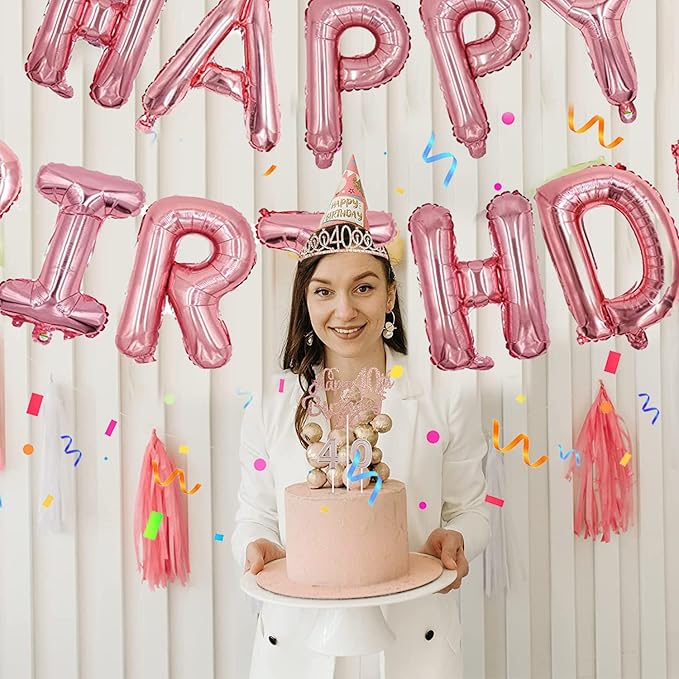76pcs Happy Birthday Balloon Banner, Rose Gold Balloons Letters, Personalized 16" Mylar Foil Birthday Decorations include 2 Sets A- Z, 1 set Number 0-9 and "HAPPY BIRTHDAY" letters (with Balloon Pump)