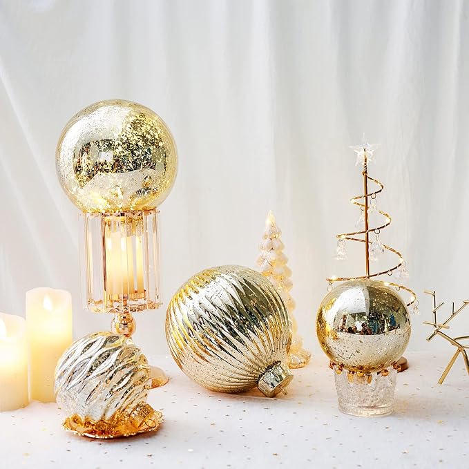 Large Christmas Ball Ornaments, Oversized Shatterproof Plastic Decorative Hanging Mercury Ornaments Ball for Xmas Holiday Party Decorations (Gold, 6.0")