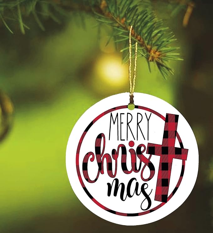 Religious Themed Christmas Ornaments, Nativity and Jesus Christ Decorations (Merry Christ - Mas Plaid Jesus Ornament)