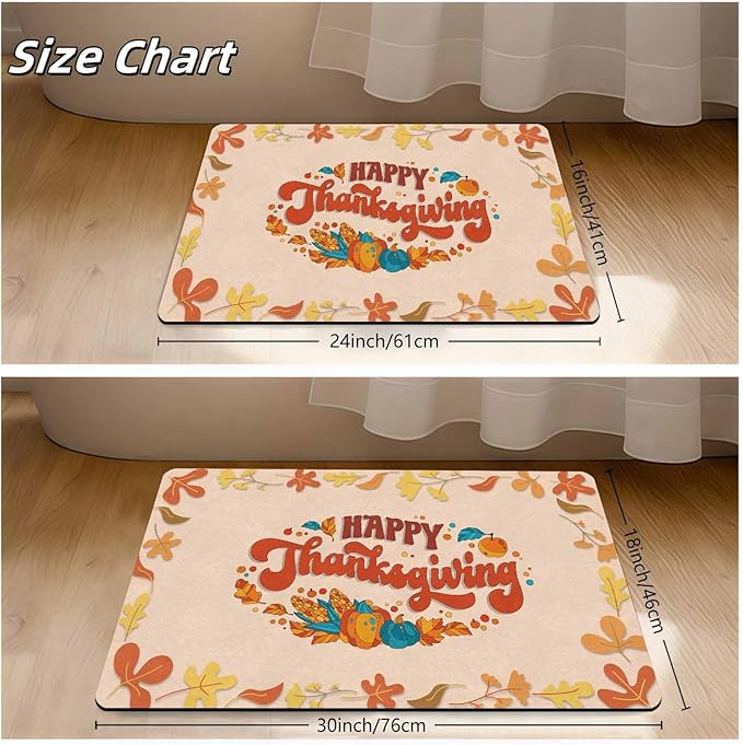 Happy-Thanksgiving Door Mat Fall Welcome Mat for Front Door, Autumn Harvest Seasonal Non Slip Doormat for Entrance Entryway Outside, 24"x16"inch