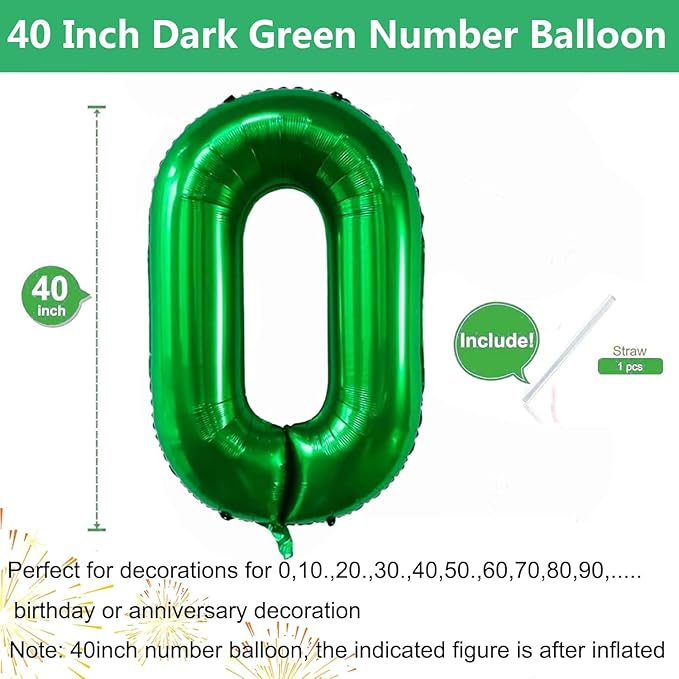 Green Number Balloons, 40 Inch Dark Green Balloon 0. Birthday Party Wedding Anniversary Decoration Children Girls Boys