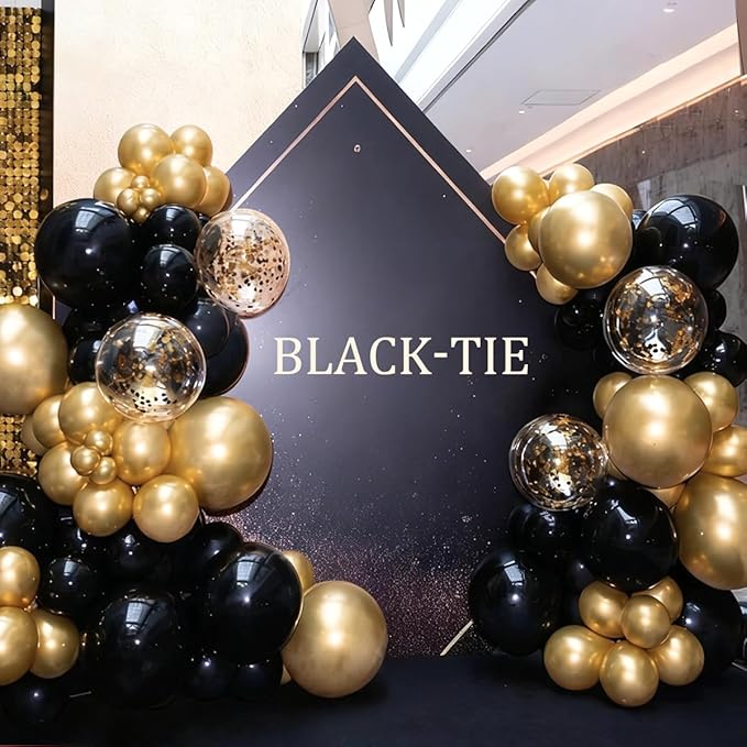Black Gold Silver Balloon Garland Arch Kit, 166Pcs 5 10 12 18 inch Latex Balloons with Gold Confetti for 2025 New Year Graduation Wedding Birthday Party Decoration