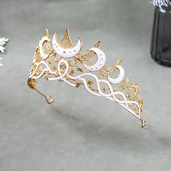 Gothic Black Moon Star Tiara Crown for Women Girls, Retro Celestial Witch Headpiece with Crescent Moon and Stars, Costume Cosplay Halloween Party Prom Wedding Birthday Accessories
