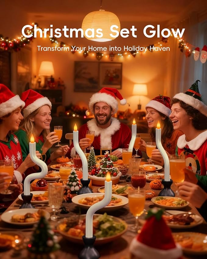 COOLWUFAN Christmas Window Candles, 3 Pcs Flameless Taper Candles with Remote Timer, Battery Operated Dripless LED Flickering 3D Flame, Holiday Decor for Home, Party (Black Base)