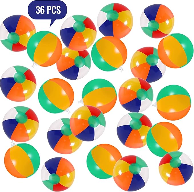 36 Pcs 8 Inch Beach Ball Decoration Summer Beach Ball with Hanging Rope and Hooks Inflatable Pool Ball Blow up Sport Ball Toy for Water Games Hawaiian Party Ornament