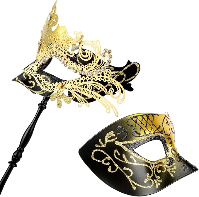 Hoshin Masquerade Mask for Couple, Mardi Gras Deecorations Venetian Masks with Stick for Womens