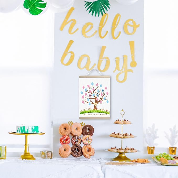 Gender Reveal Decorations Fingerprint Tree Canvas Paintings Decor Gifts Ideas - Baby Party Supplies - Boy and Girl Gender Guess Game - Thumbprint Hanging Paintings