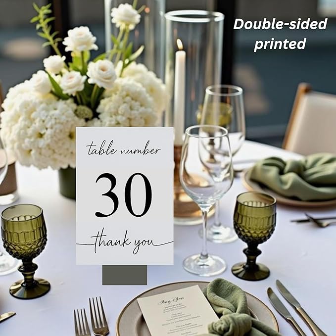 Wedding Table Numbers 1-30, Double-Sided Printed on Premium Cardstock – Elegant Event Table Signs for Receptions, Parties, Banquets & Restaurants