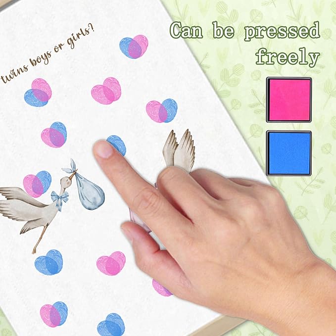 Boho Stork Twins Baby Shower, Modern Twins Two Babies Pink and Blue Shower, Gender Reveal Fingerprint Tree Canvas Guest Books,Thumbprint Hanging Paintings(12x15in)