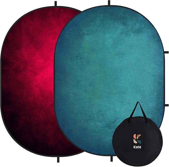 Kate Collapsible Backdrop Pop Up Backdrops Portable Red Cyan Photo Background, Video Conference, Portrait Photography, 5x6.5ft
