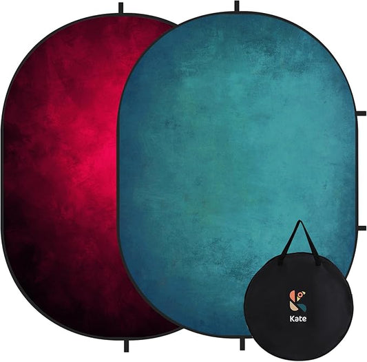 Kate Collapsible Backdrop Pop Up Backdrops Portable Red Cyan Photo Background, Video Conference, Portrait Photography, 5x6.5ft