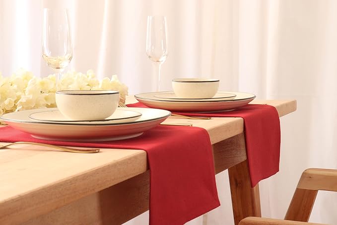 PurpleEssences Set of 12 Cloth Dinner Napkins 100% Cotton 18x18 Inch - Soft Durable Washable - Ideal for Farmhouse Party Fall Thanksgiving - Perfect Everyday Use Table Linen - Red