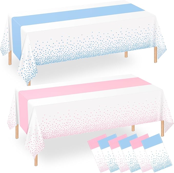 WNINK 6 Pack Pink and Blue Tablecloths, Gender Reveal Disposable Plastic Waterproof Table Cover for Boy or Girl Gender Reveal Party, Baby Shower, Birthday Party Decorations 54" x 108"