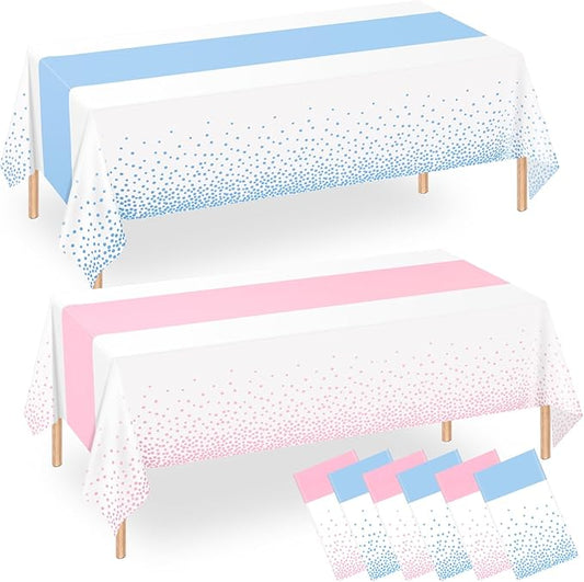 WNINK 6 Pack Pink and Blue Tablecloths, Gender Reveal Disposable Plastic Waterproof Table Cover for Boy or Girl Gender Reveal Party, Baby Shower, Birthday Party Decorations 54" x 108"