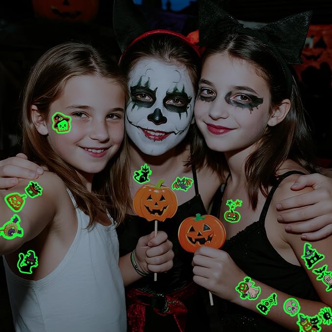39 Sheets Halloween Glow Up Temporary Tattoos Women Men Adults, Skeleton Death Skull Pointed Black Hats Brooms Cauldrons Black Cats Half Arm Halloween Fake Tattoo, Scary Tattoos for Halloween Costume