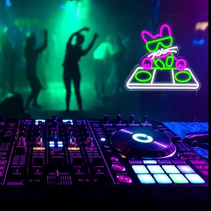 DJing Cat Neon Sign - USB Powered LED Night Light/Music Studio & Bedroom Decor/Wall Art Gift for DJs & Trendy Spaces