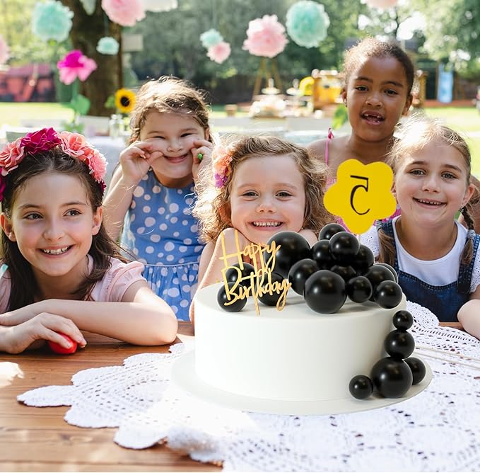 MIAHART Ball Cake Toppers Boho Grass Cake Topper Ball Cake Insert Decoration for Birthday Wedding Baby Shower Party Decorations Boho Themed Party Supplies (Black)
