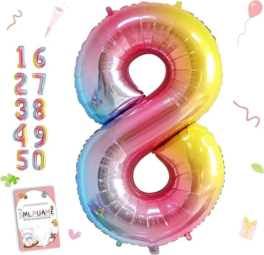 Smlpuame 40 Inch Number Balloons 0-9 Rainbow Gradient Large Number 8 Balloons, Digital Balloons for Birthday Party Celebration Decorations, Helium Foil Number Balloons for Wedding Anniversary