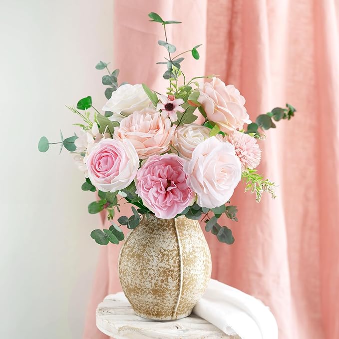 AmyHomie Blush Pink Artificial Flowers Combo Silk Rose Fake Flowers w/Stem for DIY Wedding Bouquets Centerpieces Arrangements Table Fall Decor Party Bridal Baby Shower Home Decorations