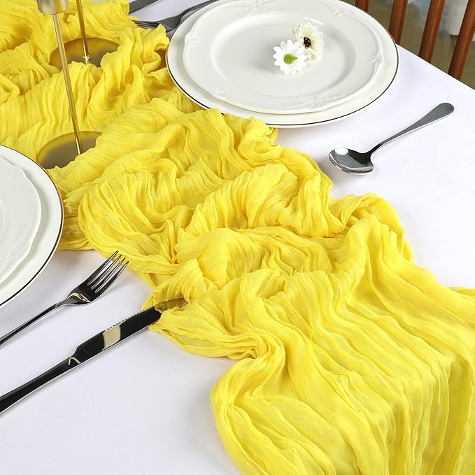 6 Pack Yellow Cheesecloth Table Runner 10FT Boho Cheese Cloths Gauze Fabric Table Runners 120 Inch Rustic Sheer for Wedding Birthday Party Baby Shower Centerpiece Home Decorations
