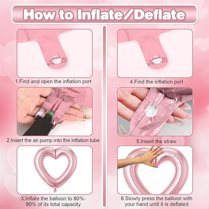 Pink Heart Balloons,3Pcs 40Inch Large Hollow Out Heart foil Balloon for Valentine's Day Birthday Wedding Baby Shower Anniversary Party Decorations