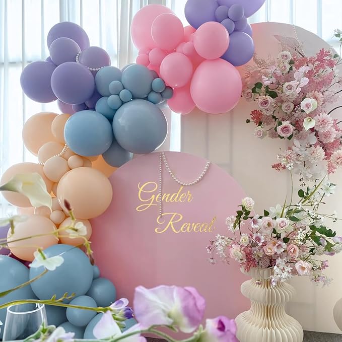 Pink Purple Blue Pastel Balloon Arch Kit, 166Pcs Dusty Blue Macaron Purple Pastel Pink Nude Balloons Garland for Birthday Wedding Baby Shower Party Decorations