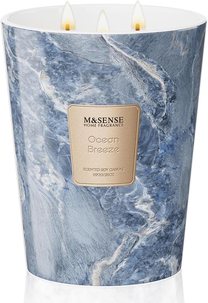 M&SENSE Extra Large Candle 35oz 150H Ocean Breeze Scented, 3 Wick Highly Scented Jar Candles, XL Large Christmas Gift Candle for Women, Long Lasting Burning for Holiday, Thanksgiving, Christmas