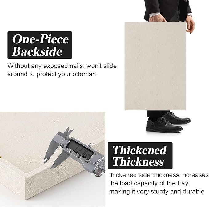 Beige Faux Leather Serving Tray with Handles – Large Decorative Tray for Coffee Table, Ottoman, Living Room, Bathroom – Home Decor