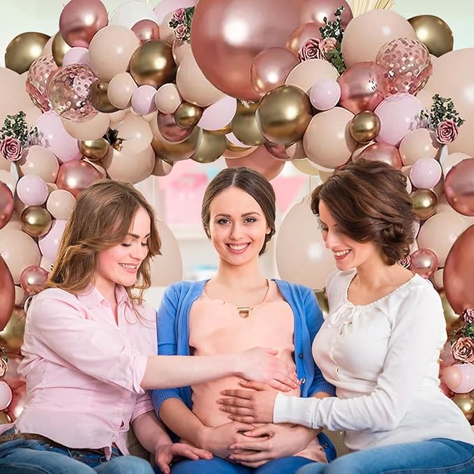 Rose Gold Pink Balloon Garland Kit, Pastel Pink Gold Metallic Nude White Balloons Rose Gold Confetti Balloons for Bridal Shower Wedding Birthday Princess Party Decorations