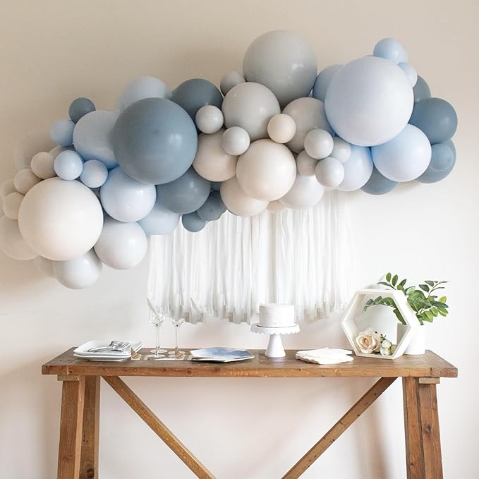 Dusty Blue Balloons Garland Arch Kit, Haze Blue Sand White Balloon Arch Kit, Pastel Blue Beige Balloon for Baby Shower Gender Reveal Birthday Engagement Wedding Bridal Shower Party Decorations