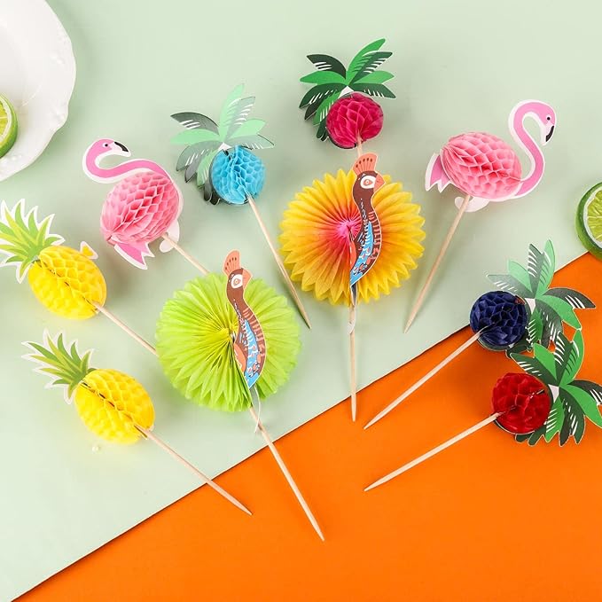 200PCS Cocktail Picks 4.7 Inch Hawaii Fruit Sticks Tropical Themed Bamboo Sticks Flamingo Pineapple Palm Shape Picks for Summer Beach Birthday Party Favors Supplies (Mixed)