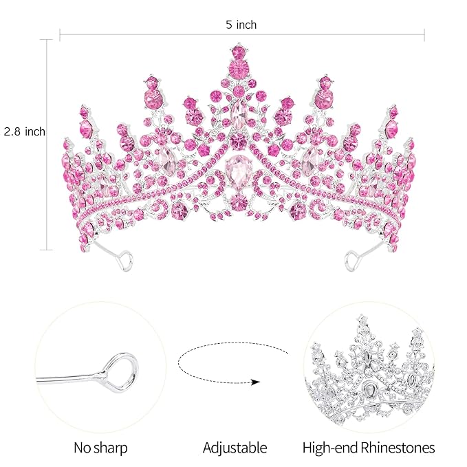 VELSCRUN Birthday Queen Tiara Crowns for Women Girls Pink Crystal Birthday Queen Headband Sash Elegant Princess Crown Happy Birth Party Decorations Mom Sisters Birth Gift Hair Accessories