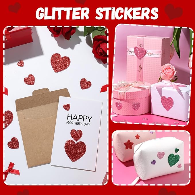 YGDZ Glitter Foam Stickers Set, Colorful Self Adhesive Stars Heart Gems Sticker for Kids Crafts, Rhinestones Jewel Home Decorations, for Cheer Pins, Craft Supplies for Kids