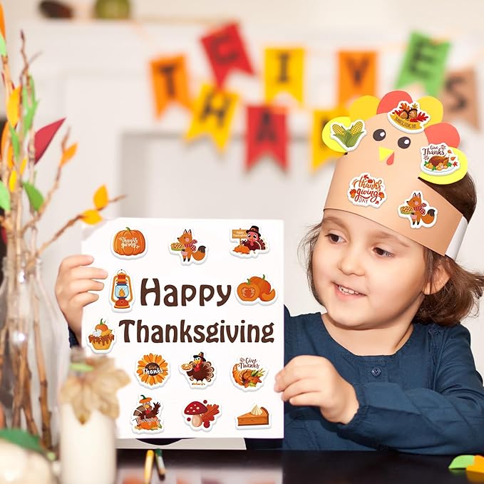 300Pcs Thanksgiving Foam Stickers, Cute Self-Adhesive Autumn Stickers Foam Thanksgiving Turkey Sticker Decorations for Home Office School Classroom DIY Art Craft Party Supplies