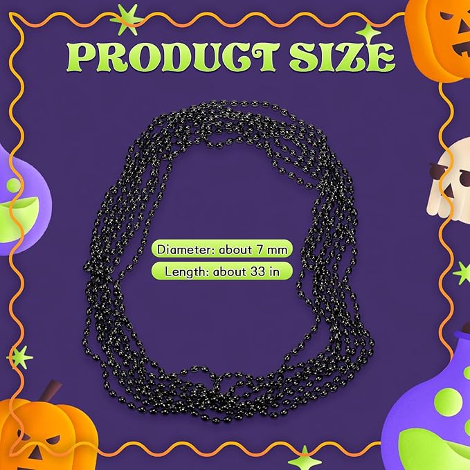 Riceshoot 200 Pcs Black Bead Necklace Bulk Mardi Gras Oval Beads Necklace Party Favors 33" 7mm Metallic Color Beaded Costume Necklaces for Halloween Christmas Festive Event Accessories