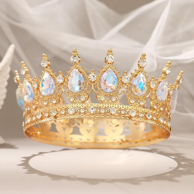 Gold Crown for Women Crystal Tiara and Queen Crown for Girl Wedding Headband for Bride Hair Accessories for Costume Birthday Party Cake Decoration Prom