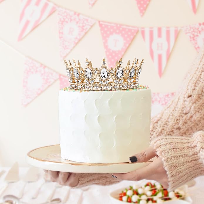 Gold Crown for Women, Crystal Queen Tiaras Headband Wedding Bridal Hair Accessories, Birthday Party Prom Cake Topper