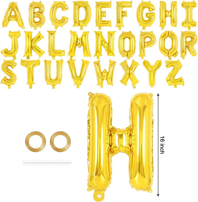 26 Pcs Gold Letter Balloons,16 Inch Foil Alphabet Letter Balloons,Letter A-Z Balloon Banner Custom Phrase Balloon for Birthday Party Wedding Anniversary Decoration (Gold 26pcs)